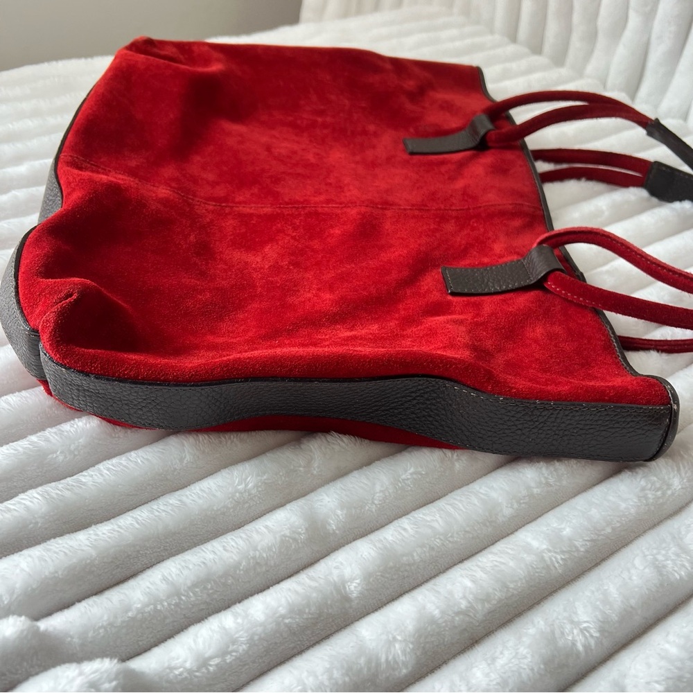 Claudia Firenze Suede Handbag Burnt Red Dark Pebbled Leather Trim Made in Italy - Picture 13 of 15